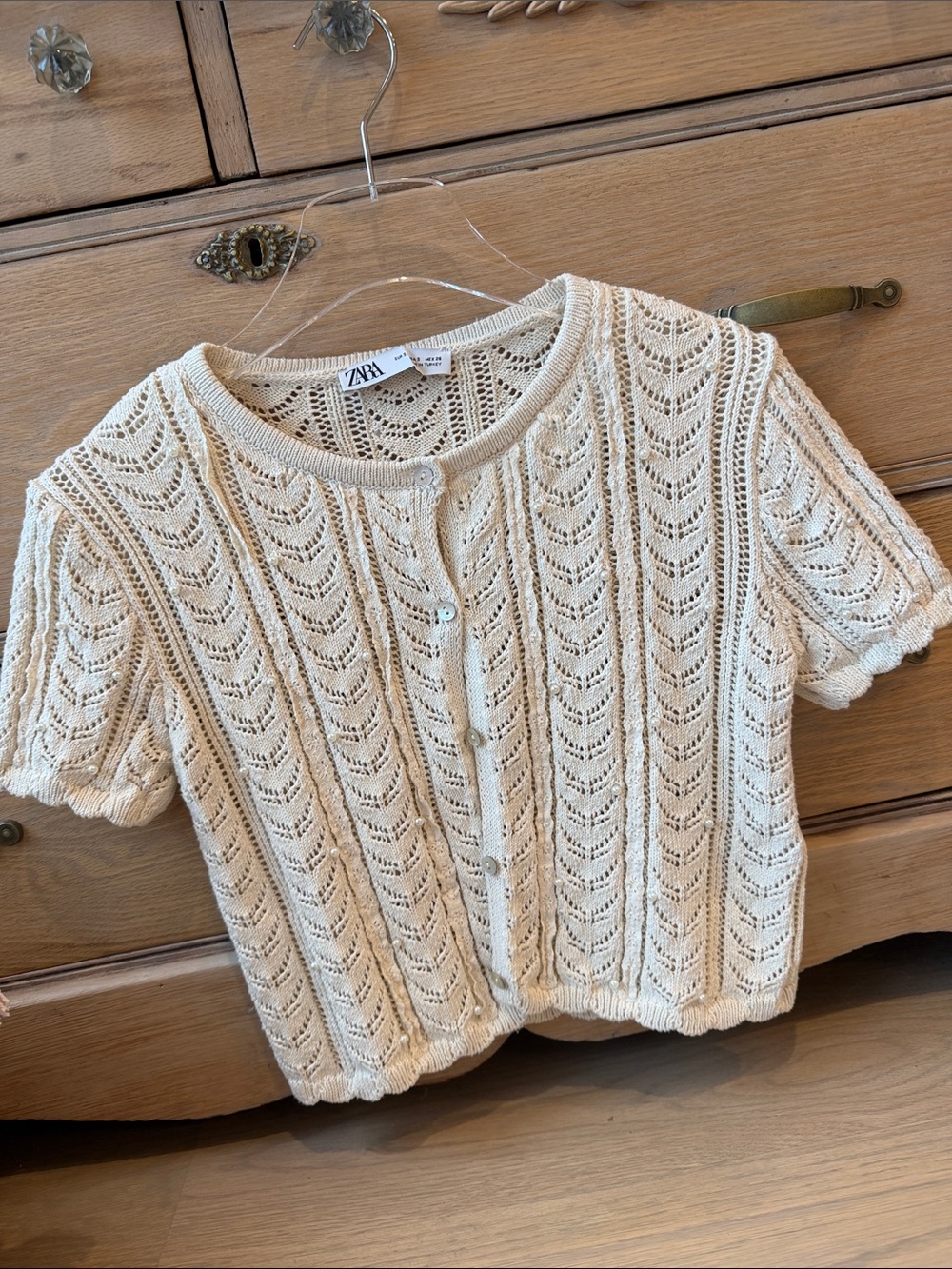 Zara pointelle pearls short sleeve cardigan size small excellent condition soft
